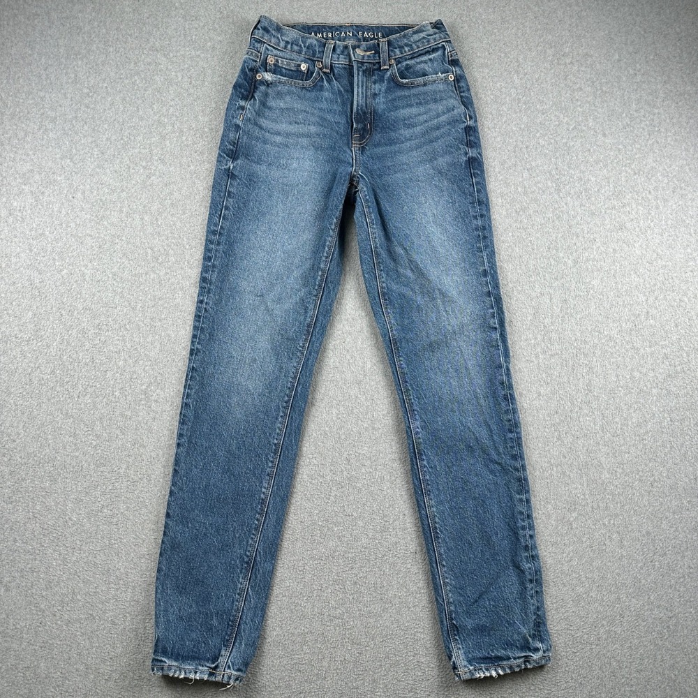 American Eagle Jeans Womens 00 Super High-Rise Straight Blue Stretch Denim